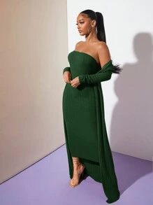 SHEIN SXY Của phụ nữ Màu thuần Thon gọn Ống ngọn Đầm - Màu xanh lá cây đậm - Xem 6