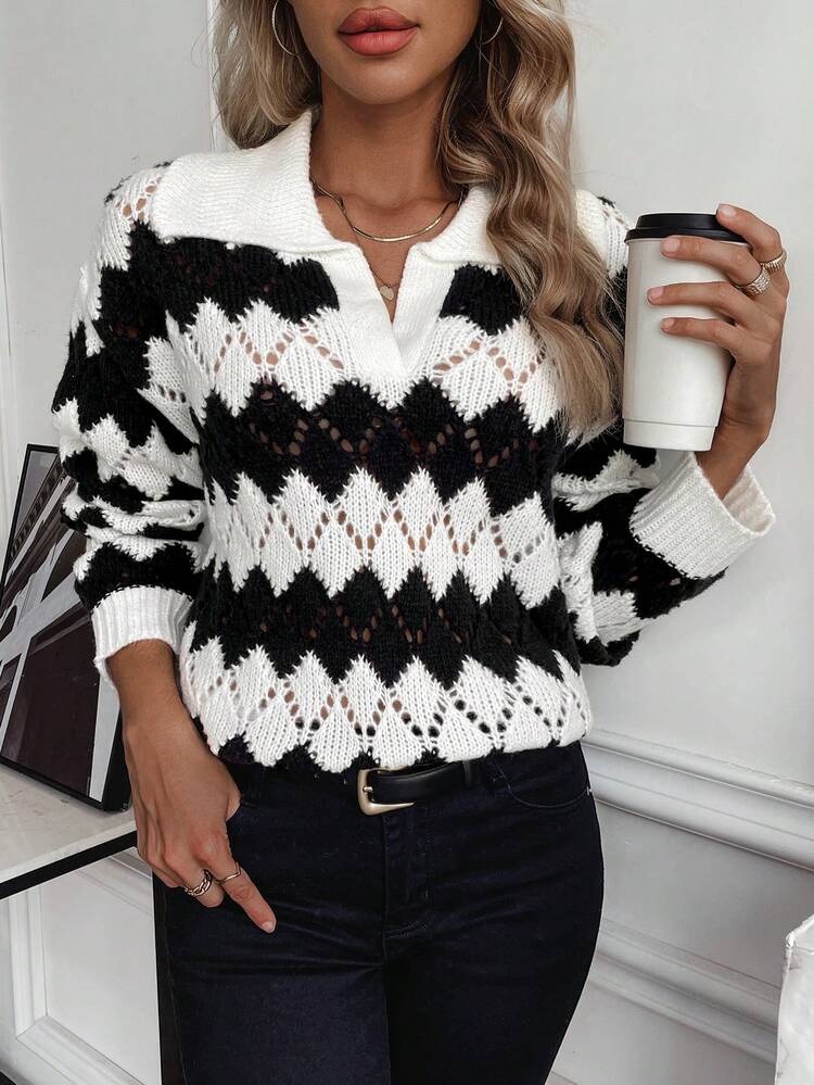 Contrast Lapel Pullover Knit Pullover Fall Winter Sweater