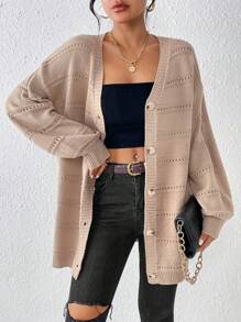 SHEIN Unity Loose And Casual Cardigan Sweater - Brown - View 1