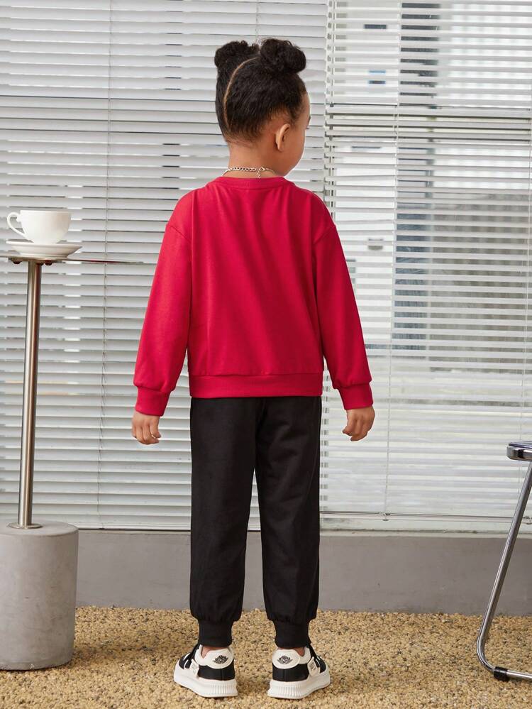 Little Girls' Casual Street Style Knitted Letter Printed Round Neck Pullover Sweatshirt And Sweatpants Set