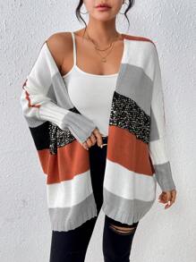 Chiquease Women's Color Block Sparkling Batwing Sleeve Cardigan With Open Front Fall Cloth For Women - Multicolor - View 1