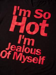 SHEIN ICON Women's Slogan Printed Spaghetti Strap Dress - Black - View 6