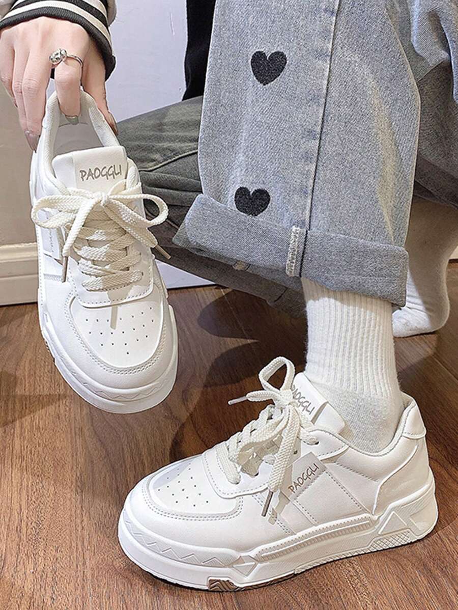 女士厚底休闲运动鞋轻便舒适运动平底鞋，秋季新品 - 米色 - 查看 1