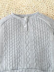 SHEIN Toddler Boys' Solid Color Texture Raglan Sleeve Sweater And Pants Set - Grey - View 3