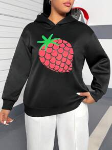 Flirla Áo nỉ nữ cỡ lớn in hình dâu tây, kiểu áo nỉ mùa thu. - màu đen - Xem 6