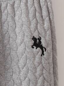 SHEIN Junge 2 Stücke/ Set Lässige Pferdereiter Muster Fleece Langarm Hoodie Und Lange Hose - Grau - Übersicht 8