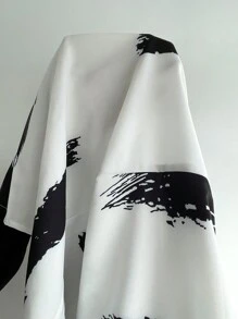SHEIN LUNE 筆刷圖案蝙蝠袖連衣裙 - 黑與白 - 查看 8
