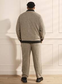 Manfinity VCAY Men's Plus Size Plaid Woven Casual Two Piece Set - Khaki - View 2