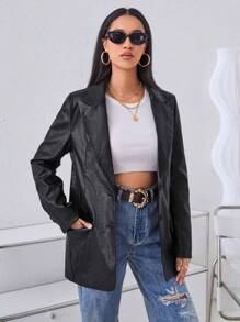 Aveloria Women's Faux Crocodile Skin Pattern Pu Suit Jacket