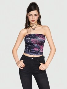 Sweetness Women's Floral Print Bandeau Top - Black - View 5