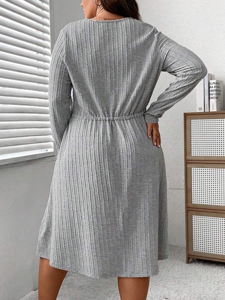 Plus Size Solid Color Drawstring Waist Dress