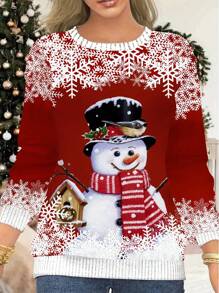 INAWLY Women's Snowman & Snowflake Print Thermal Lined Sweatshirt