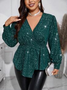 Celure Silver Ironed V-neckline Bodycon Long Sleeve Shirt