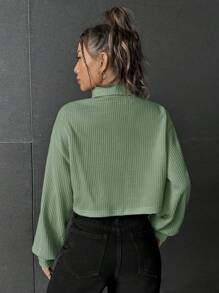 SHEIN EZwear 女款純色高領落肩短版 T 卹 - 薄荷綠 - 查看 2