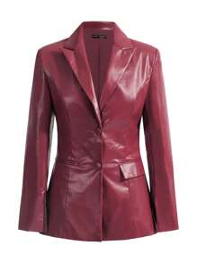 SHEIN BAE 红棕色PU皮西装外套，适合新年夜、派对和夜店等场合。 - 酒紅色 - 查看 3
