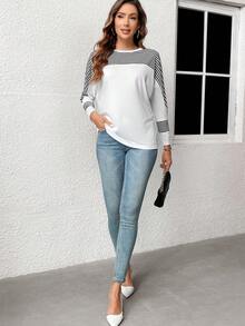 EMERY ROSE Của phụ nữ Sọc & In Vá lại tay cánh Áo thun - trắng - Xem 5