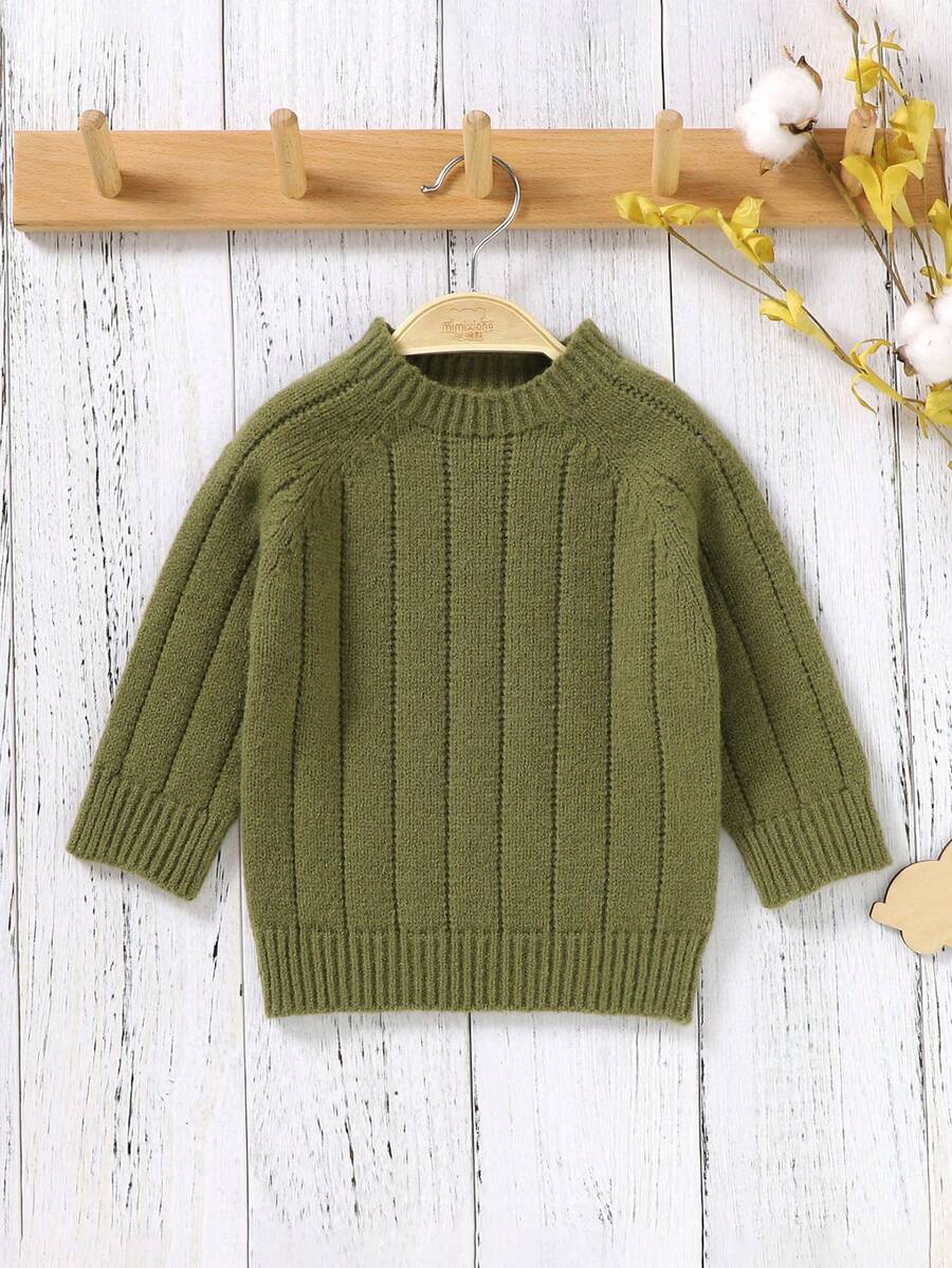 嬰兒男童拉格蘭袖毛衣 - 綠色 - 查看 1