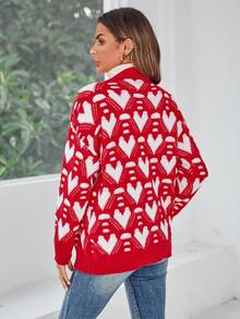 SHEIN LUNE 女式心型開襟衫 - 紅色 - 查看 2