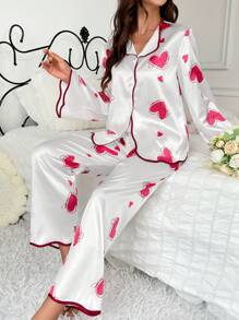 女士心形印花睡衣套裝 - 彩色 - 查看 6