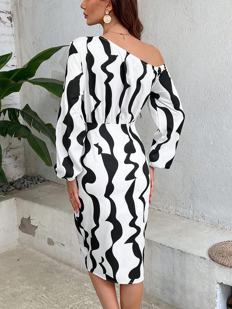 Women's Allover Printed One Shoulder Side Slit Dress