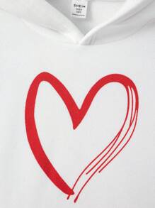 SHEIN Áo nỉ in hình trái tim dễ thương, phong cách thường ngày dành cho bé gái tuổi teen, kiểu dáng sinh viên. - trắng - Xem 4