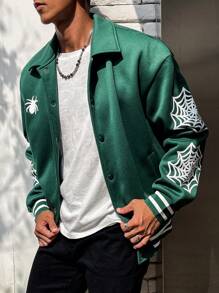 Manfinity LEGND Nam Lỏng lẻo phù hợp Áo khoác Với Mạng nhện Và Nhện In - màu xanh lá - Xem 4