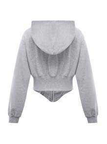 SHEINNeu Zip Up Hooded Crop Sweatshirt - Grey - View 2