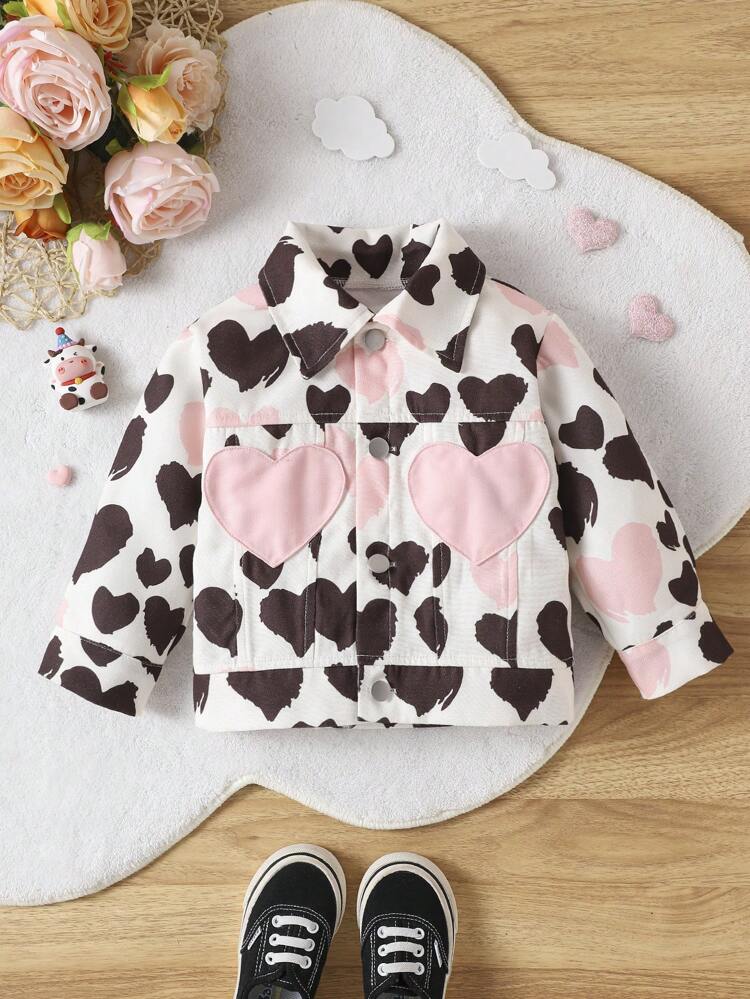 Baby Girls' Casual Jacket With Heart Print