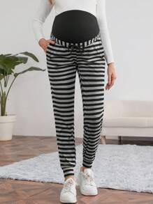 SHEIN Maternity Striped Adjustable Waist Pants - Multicolor - View 4