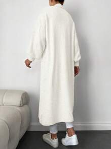 EURMUSE Dual Pocket Drop Shoulder Longline Duster Cardigan - White - View 2