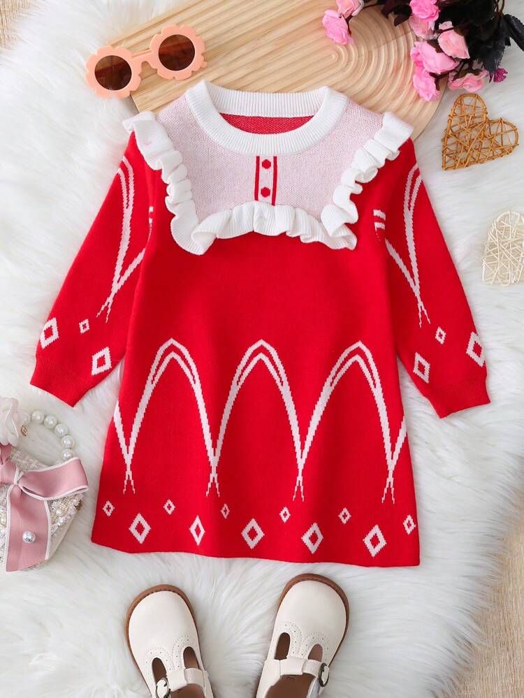 Baby Girls' Color Block Knitted Sweater Dress