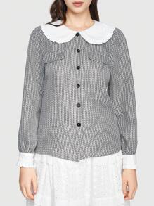 ROMWE Kawaii Camisa Dulce Y Encantadora Con Cuello Peter Pan - Blanco y Negro - Ver 2