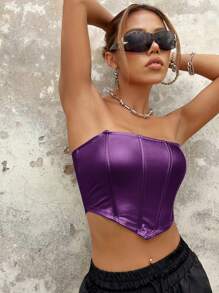 SHEIN ICON Women's Handkerchief Hem Strapless Top - Purple - View 3