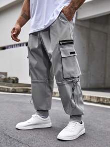 Manfinity Homme Men's Plus Size Flip Cover Cargo Pants - Light Grey - View 3