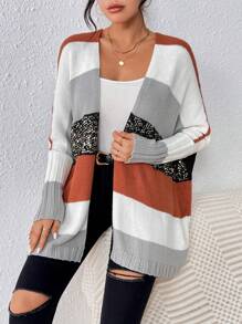 Chiquease Women's Color Block Sparkling Batwing Sleeve Cardigan With Open Front Fall Cloth For Women - Multicolor - View 7