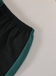 SHEIN Toddler Boys' Black And Green Splice Casual Long Sleeve Autumn And Winter 2pcs/set - Black - View 7