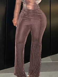 Slaydiva Plus Size High Waist Straight Leg Pants - Brown - View 5