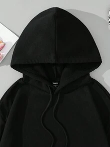 SHEIN EZwear Women's Cartoon Bear Printed Hoodie With Back Design - Black - View 4