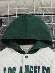 SHEIN Toddler Boys' Casual Comfortable English Embroidery Pattern Color Block Hooded Fleece Jacket