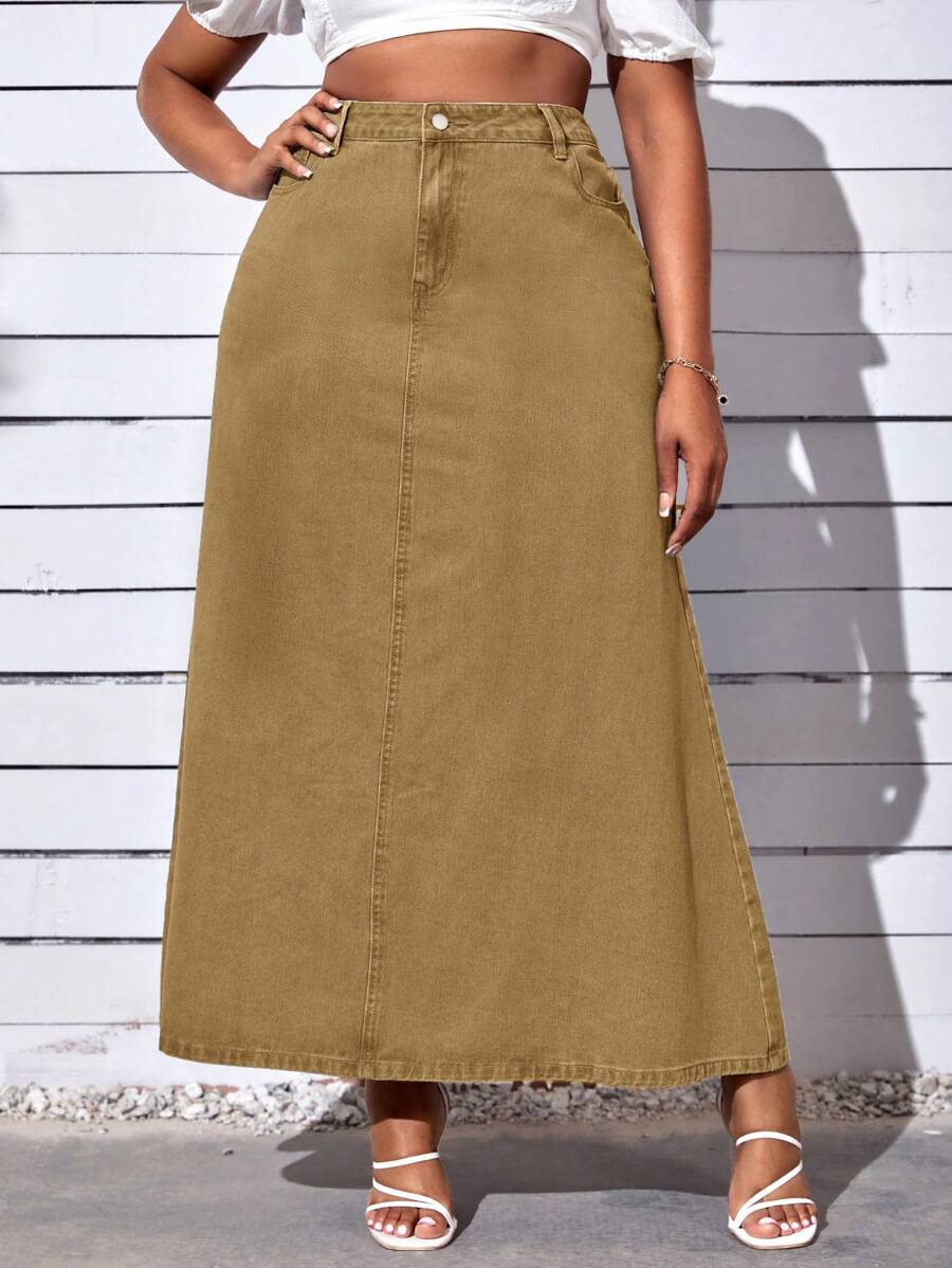 Kích thước lớn Của phụ nữ Váy Denim - Màu Khaki - Xem 1