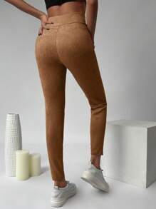 SHEIN SXY 女用不對稱腰長打底褲 - 摩卡棕 - 查看 2