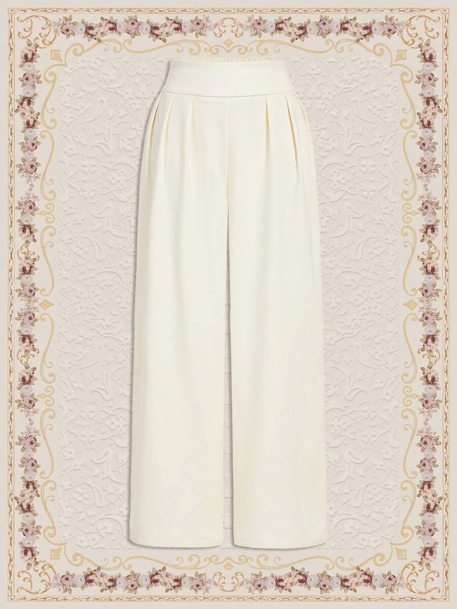 SHEIN DECDS 純色高腰寬褲 - 杏色 - 查看 1