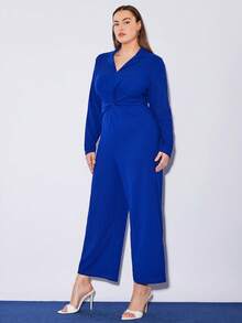 BizChic Women's Plus Size Blue V-neck Jumpsuit - Blue - View 5