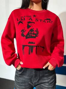 SHEIN Unity 女士角色印花下垂肩毛衣 - 紅色 - 查看 5