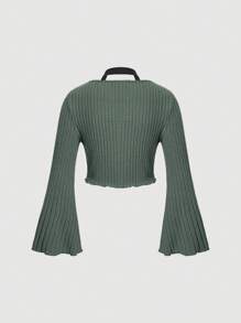 SHEIN MOD 女性加大size鈴褶袖綁頸上衣t恤