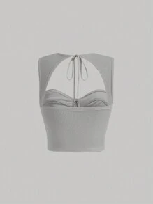 SHEIN MOD 夏季中空折褶短身上衣背心 - 灰色 - 查看 2
