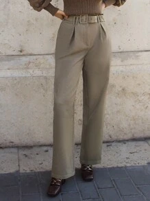 SHEIN Frenchy 女款高腰素面直筒褲 - 灰色 - 查看 1