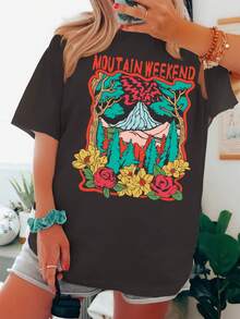 Calvaya 女裝加大碼花與字母印花 T 恤