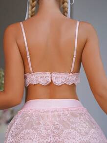 SHEIN Pure Desire Conjunto De Lencería Con Empalme De Encaje Lindo Para Mujer