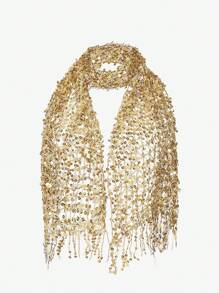 SHEIN SXY Golden Sparkle Fringe Scarf Party,School - Gold - View 7